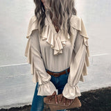 Chiffon Ruffled V-Neck Full Sleeve Top