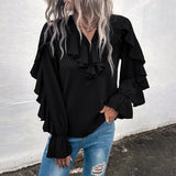 Chiffon Ruffled V-Neck Full Sleeve Top