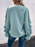 Chiffon Ruffled V-Neck Full Sleeve Top