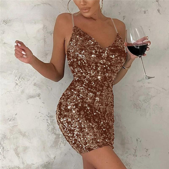 Golden Sequined Sexy Women Dress Silver Sam