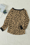 Spotted Print Apricot Long Sleeve Knit Top