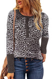 Camo Print Ribbed Sleeve Cuffs Top