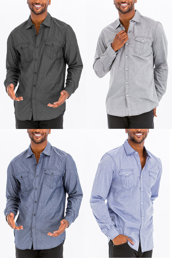 OUTLINE STITCH LONG SLEEVE BUTTON DOWN SHIRT Lime Milo