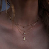 Moon Star Bead Three Layer Necklace Jasper