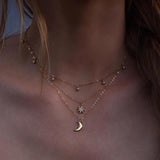 Moon Star Bead Three Layer Necklace Jasper