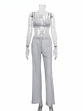 Sleeveless Crop Top & High Waist Pants Set, Blazer Sold Separately