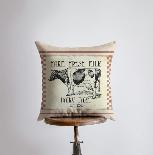 Farm Fresh Milk Dairy Cow Pillow Cover | Farmhouse Pillow | Farmhouse Maroon Abderus