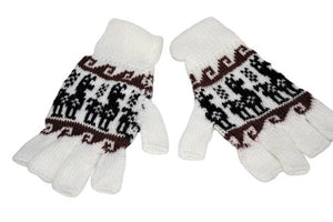 Alpaca Inca Patterned Fingerless Women Gloves Milky Way