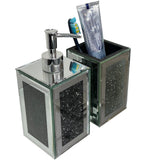 Square Soap Dispenser and Toothbrush Holder in Gift Box, Black Crushed Coral Rosemary