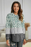 Print Ribbed Texture Color Block Hoodie