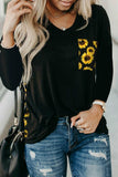 Burgundy Leopard Patch Pocket Long Sleeve Top