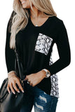 Burgundy Leopard Patch Pocket Long Sleeve Top