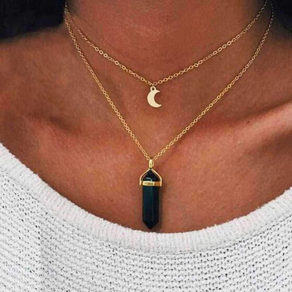 Obelisk Crescent Moon Necklace Jasper