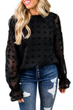 Polka Dot Lantern Sleeve Mesh Splicing Blouse