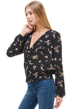 Long Sleeve Surplice Floral Top Indigo Arrowwood