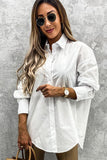 Curved Hem Dropped Sleeve Button Closure Basic Blouse