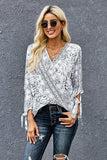 Snake Surpliced V Neck Draped Top with Knotted Sleeves