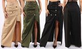 Asymmetric Self Belted Pockets Detailed Maxi Skirt