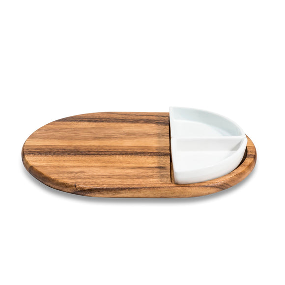 Charcuterie/ Serving Tray w/ 2 Triangular Ceramic Bowls Azure Lily