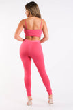 Mesh Contrast Sets Casual Sports Strappy Sleeve Top & Leggings