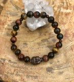 Multi Tiger Eye & Buddha Gemstone Stretch Bracelet!
