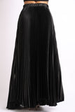 Elastic High Waist A-Line Pleated Satin Maxi Skirt