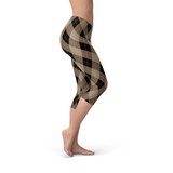 Women's Beige Brown Argyle Capri Leggings