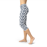 Women's Geometric Blue Tile Capri Leggings