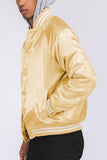 Satin Hooded Varsity Jacket Lime Milo