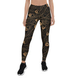 Women's Art Deco Peacock Feather Black Leggings