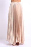 Elastic High Waist A-Line Pleated Satin Maxi Skirt