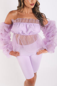 Organza Sleeve Detailed Top & Matching Shorts Set