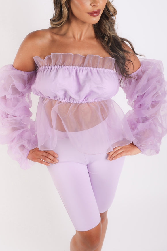 Organza Sleeve Detailed Top & Matching Shorts Set