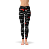 Women's I Love You Black Leggings