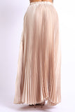 Elastic High Waist A-Line Pleated Satin Maxi Skirt