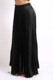 Elastic High Waist A-Line Pleated Satin Maxi Skirt