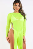 Sexy Mesh Cover Up Jumpsuit Summer Bodycon Beachwear NEON YELLOW Puce Juniper