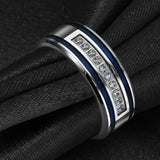 Men's Stainless Steel CZ Blue Stripes Ring Lavender Birch