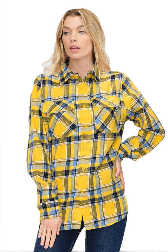Oversize Boyfriend Plaid Checkered Flannel Lime Milo