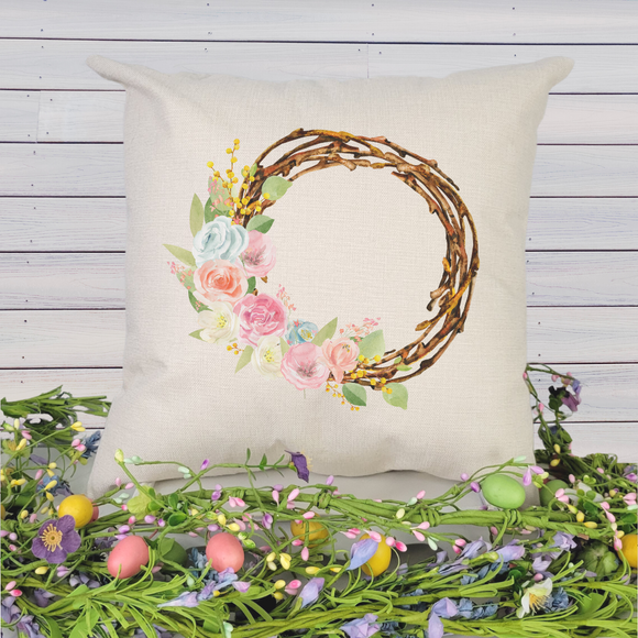Grapevine Floral Wreath Pillow Cover