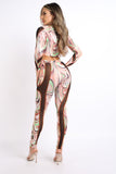 Swirl Print Mesh Contrast Top & Matching Pants