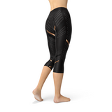 Women's Sports Stripes Black Capri Leggings