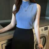 Women's Korean Theme High Collar Sleeveless Top