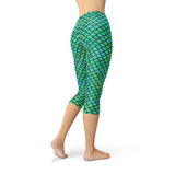 Women's Green Mermaid Capri Leggings