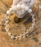 Rainbow Moonstone & Crystal Quartz Stretch Bracelet! Genuine Crystals! Violet Chaos