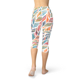 Women's Colorful Feather Fern Capri Leggings