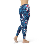 Women's Blue Tropical Leaf Leggings