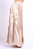 Elastic High Waist A-Line Pleated Satin Maxi Skirt