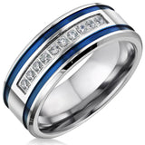 Men's Stainless Steel CZ Blue Stripes Ring Lavender Birch