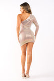 Sexy One Shoulder Sequin Cut Out Bodycon Mini Dress Clubwear GOLD Puce Juniper